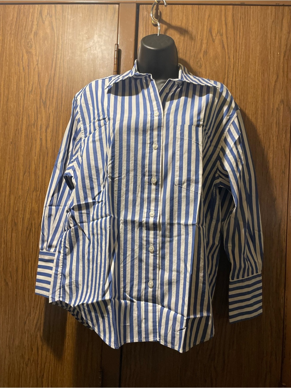 Classic Blue and White Striped Women’s Button-Up Shirt